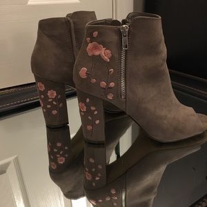 Pink Embroidered Suede Booties